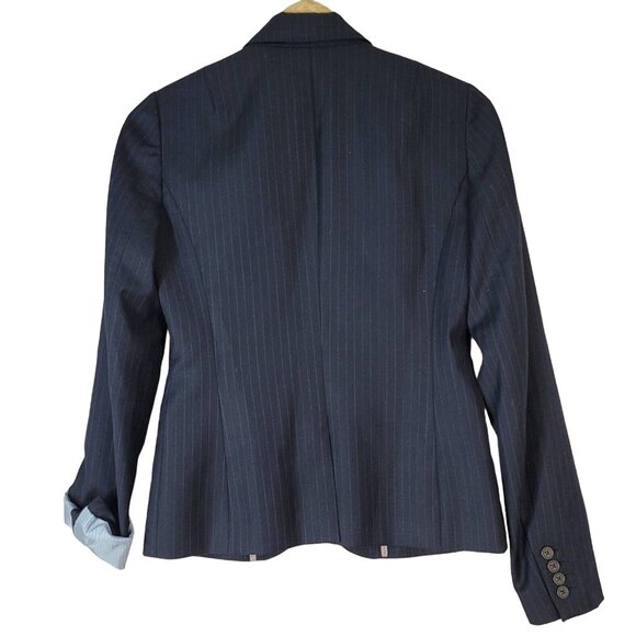 J. Crew Pinstripe Blazer Blue Size 4 Tall Notch 3-Button Single Super 120s Wool - Picture 4 of 10